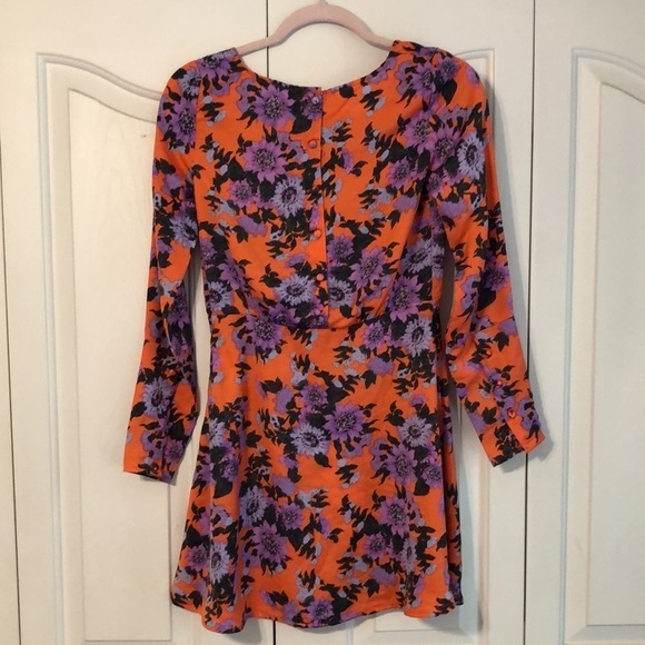 Free People Parker Orange Purple Floral Mini Dress Size 0 - Picture 5 of 11